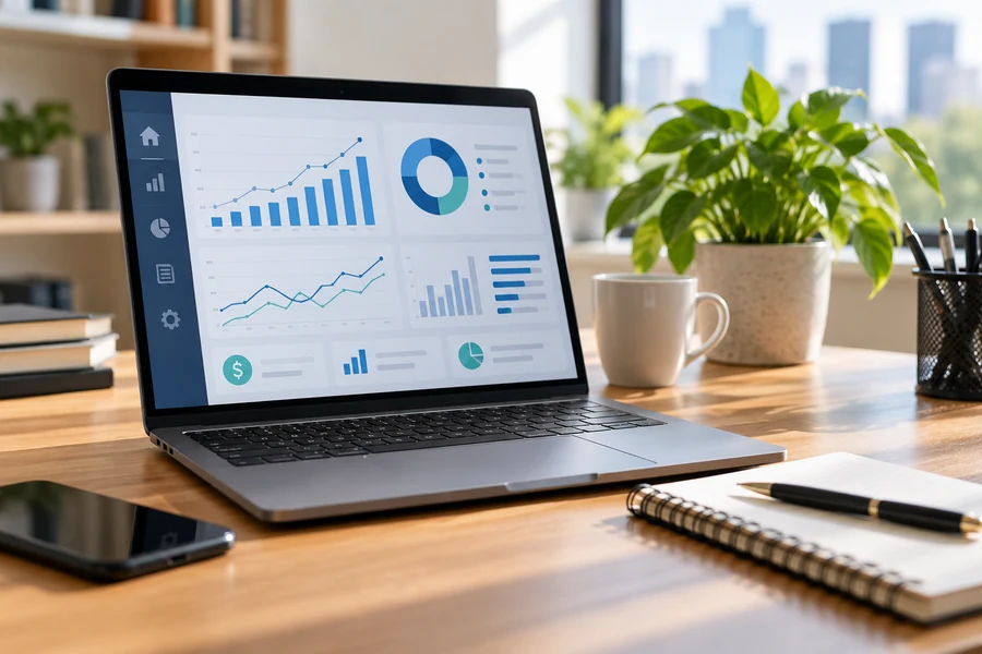 Mesa de trabalho com materiais de planejamento financeiro